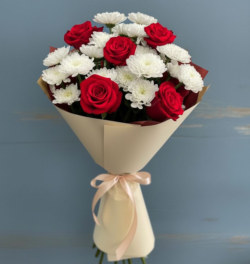 Букет цветов из: Розы и Хризантемы в Новолеушковской