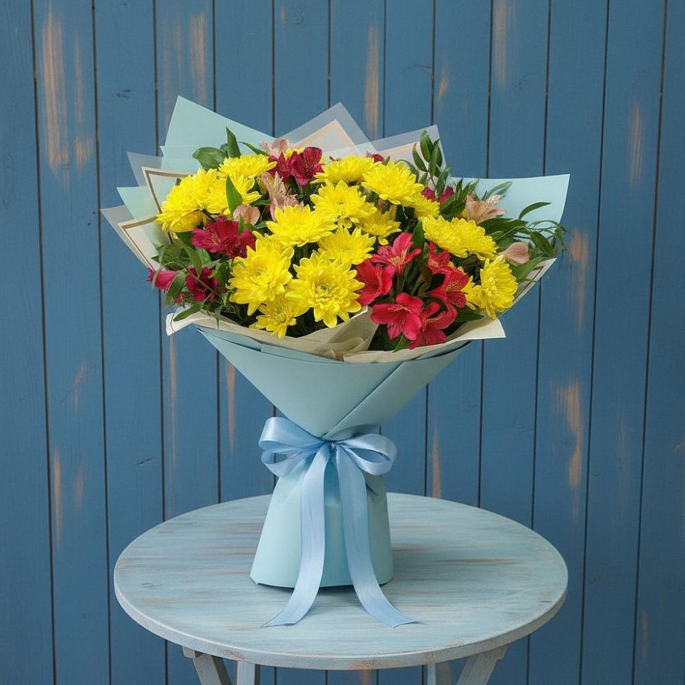 Букет цветов из: Альстромерии и Хризантемы в Новолеушковской
