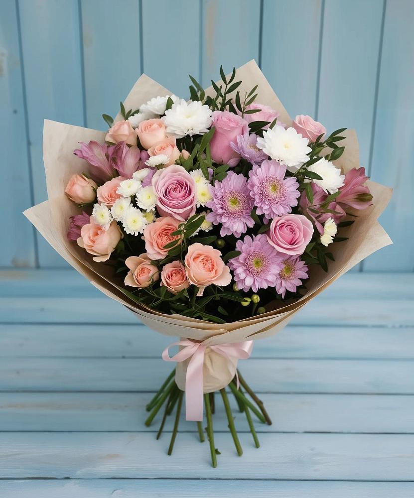 Букет цветов из: Хризантемы, Розы и Альстромерии в Новолеушковской