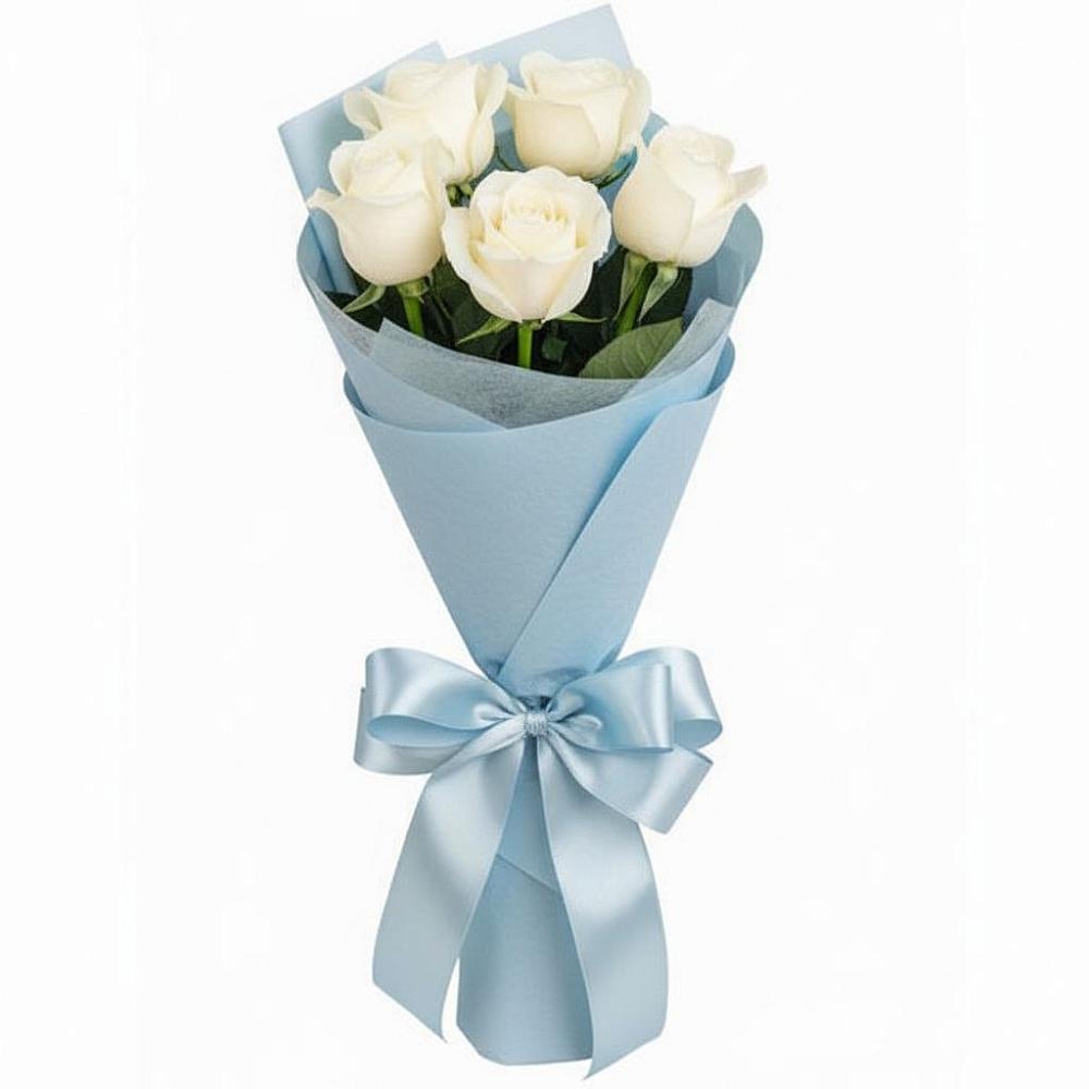 Букет 5 Белых роз Проуд в Новолеушковской
