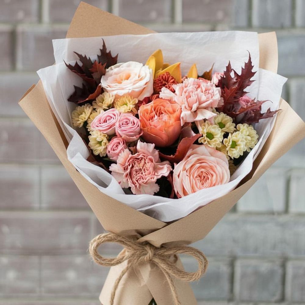 Букет цветов из: Гвоздики, Хризантемы и Розы в Новолеушковской