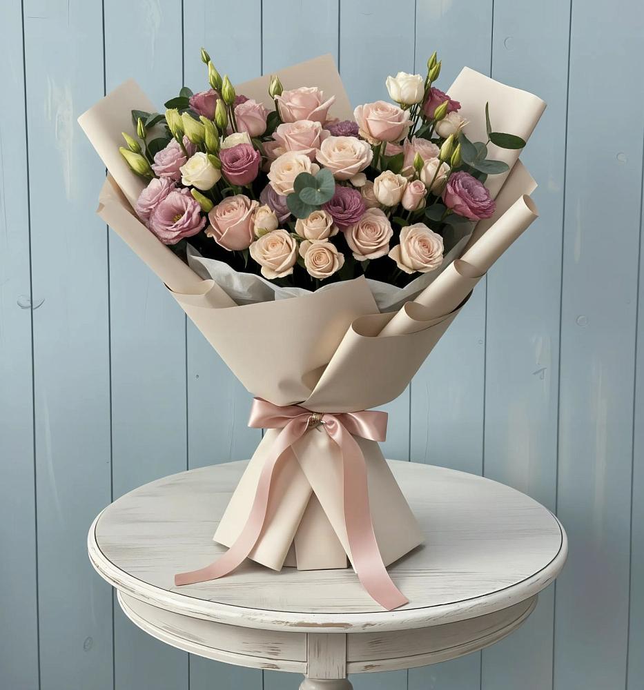 Букет цветов из: Розы и Лизиантусы в Новолеушковской