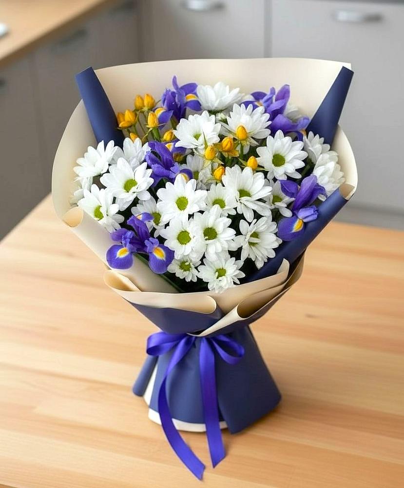 Букет цветов из: Розы, Ирисы и Хризантемы в Новолеушковской