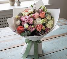 Букет цветов из:  Розы, Лизиантусы и Гвоздики в Новолеушковской